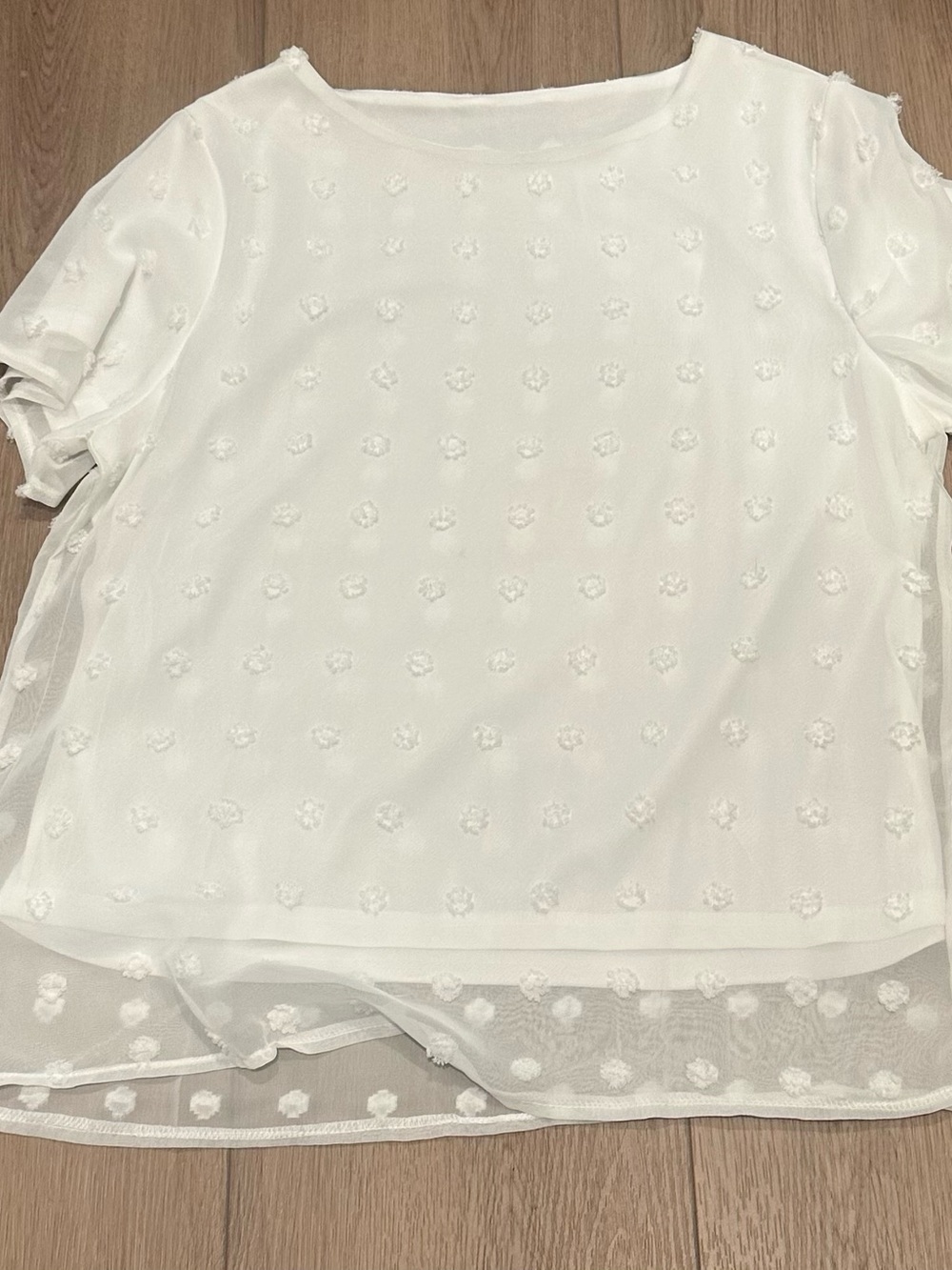 Women's White Textured Dot Short Sleeve Top